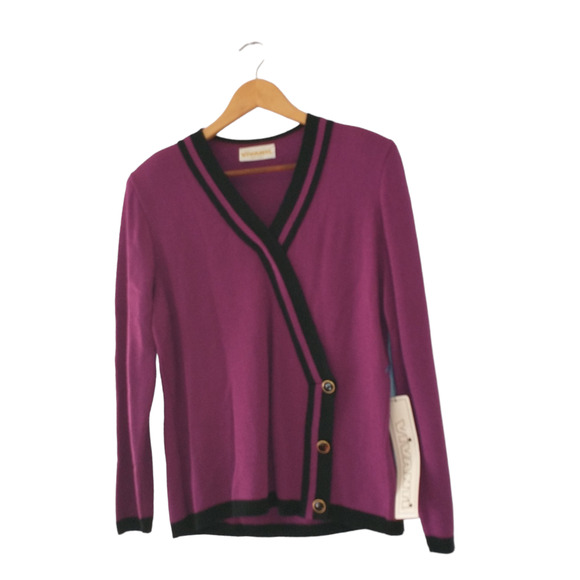Vintage Vivanti Women's Sweater Wrap Style Purple Black Sz 16  Reto - Picture 1 of 16